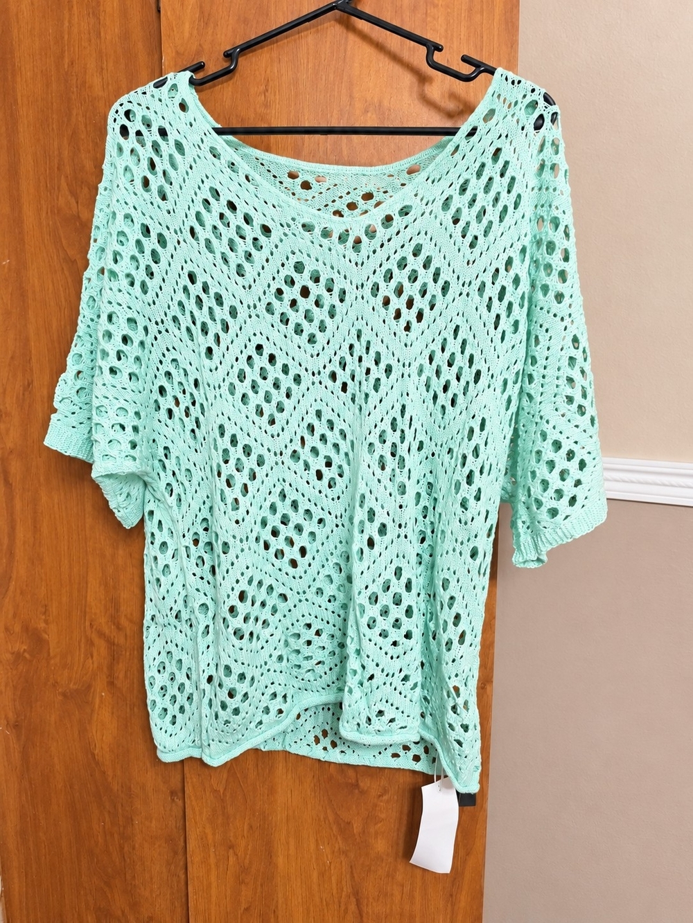 Women's Lake Blue Crochet Boho Drape Sweater